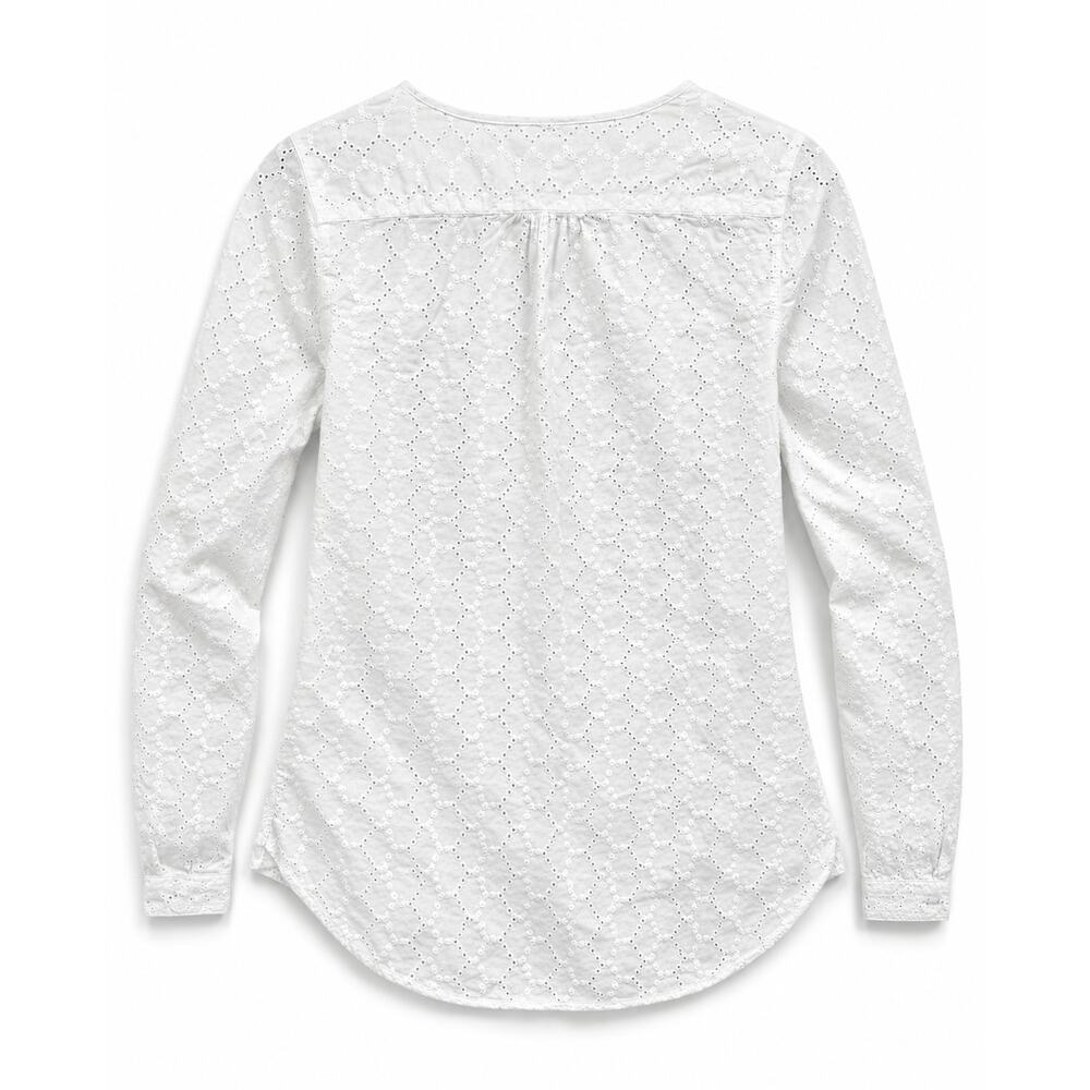 L.L.Bean Eyelet Blouse Women's Small White 100% Cotton Long Sleeve Peasant - Picture 3 of 8